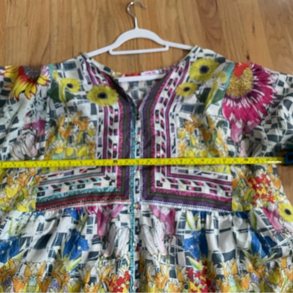 Johnny Was Theda Silk Tunic Top Sunflower Yellow Purple Boho 1X - Picture 5 of 8